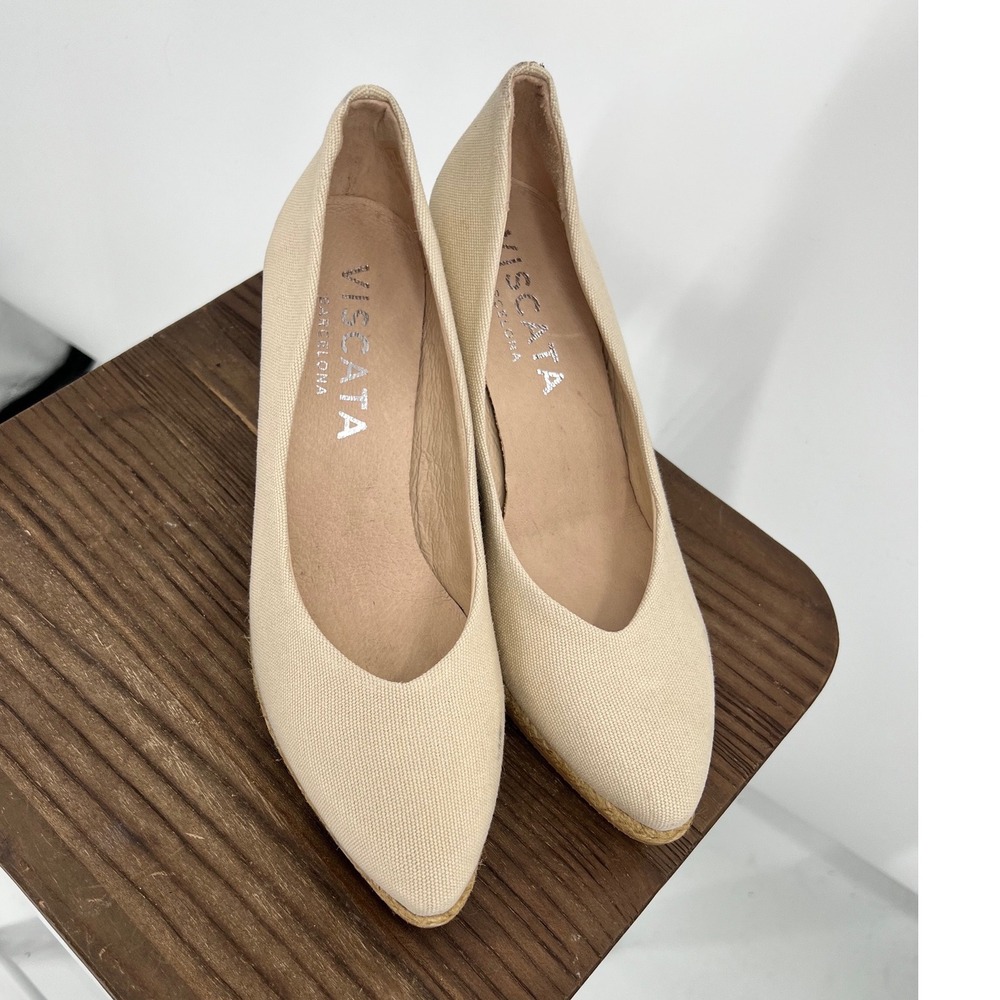 Viscata Barcelona Canvas Espadrille Wedge Pumps Beige Made in Spain Size 40 - Picture 2 of 8